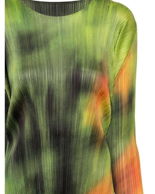 Pleats Please Issey Miyake Green Printed Pleated Sweater