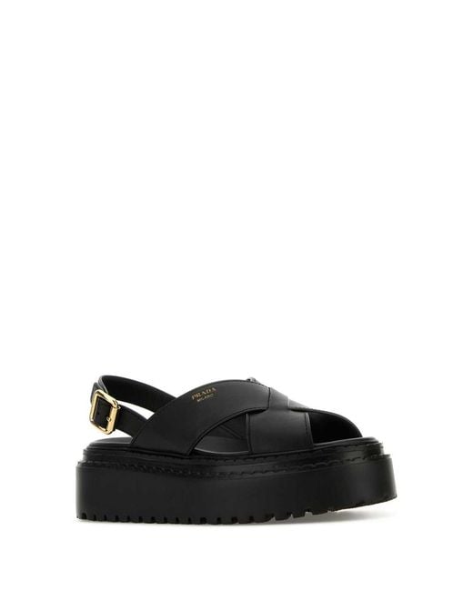 Prada Black Leather Sandals