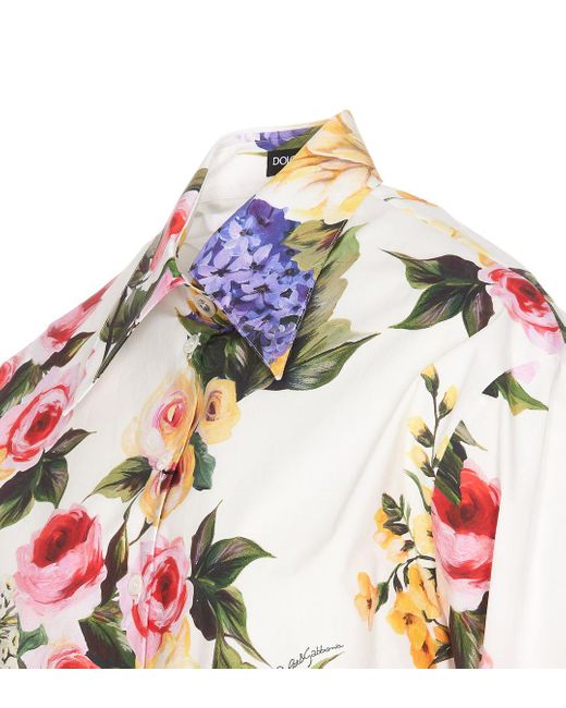 Dolce & Gabbana White Floral Print Blouse