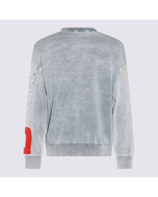 DIESEL Gray Light Blue And Red Cotton Blend Sweatshirt for men