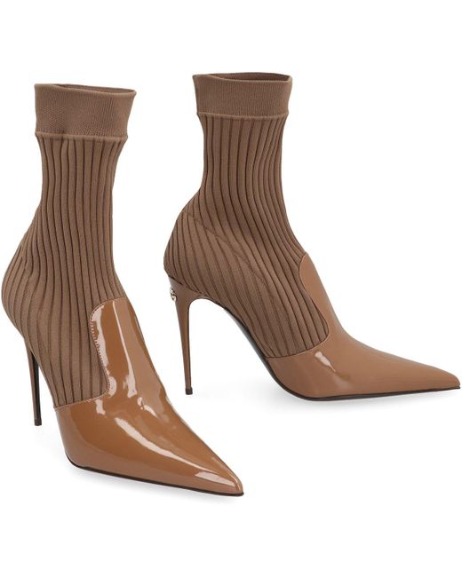 Dolce & Gabbana Brown Lollo Sock Ankle Boots