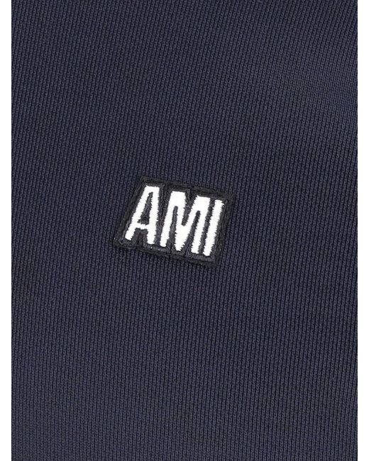 AMI Blue Ami Paris Embroidered Logo Crew-neck Sweatshirt for men