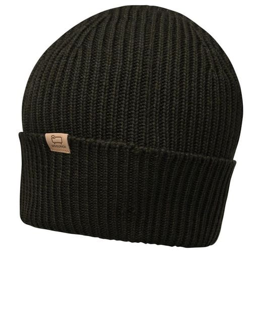 Woolrich Black Military Ribbed Beanie for men