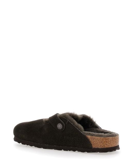 Birkenstock Black 'Boston' Slip-On Mules With Buckle