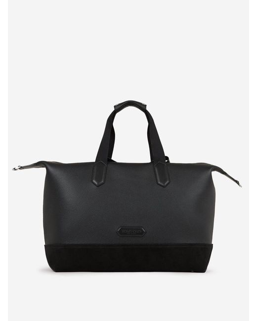 Tom Ford Black Granulated Leather Travel Bag for men