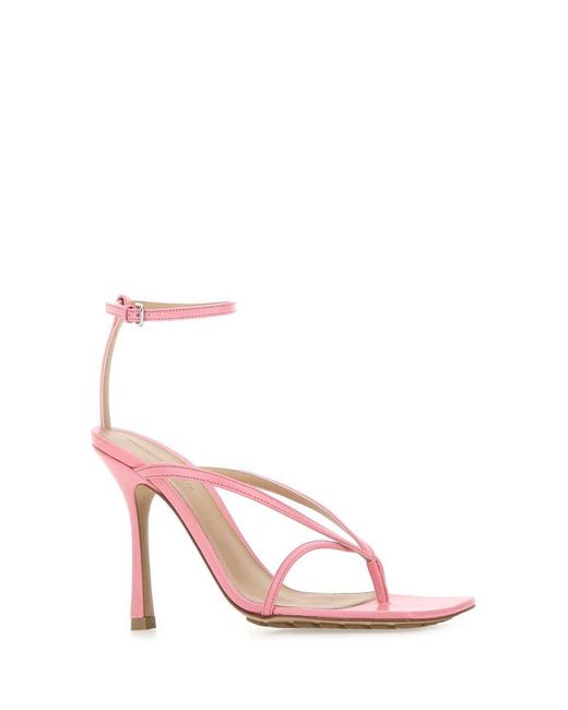Bottega Veneta Pink Stretch Square-toe Heeled Leather Sandals 7.