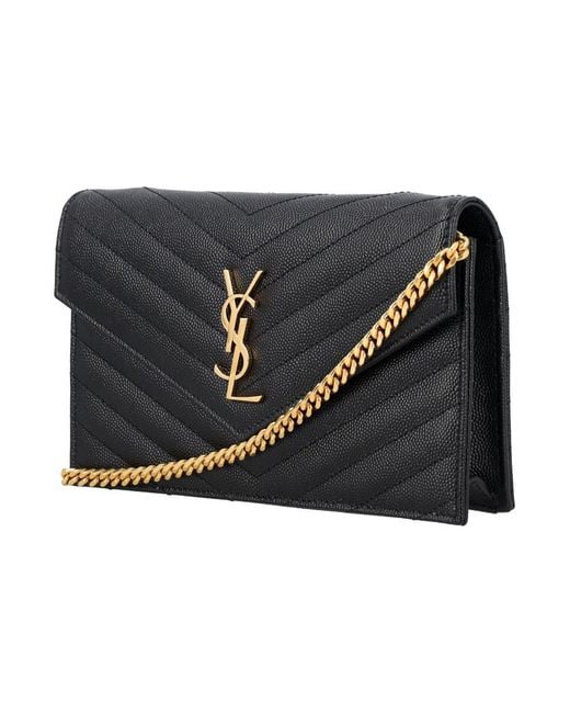 Saint Laurent Black Cassandre Chain Wallet