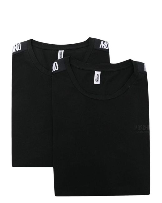 Moschino Black Two Cotton T-Shirts With Logo Stripe for men