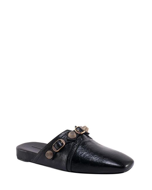 Balenciaga Black Squared Toe Leather Sandals