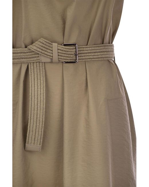 Brunello Cucinelli Natural Techno Cotton Poplin Dress With Belt And Precious Shoulder Detail