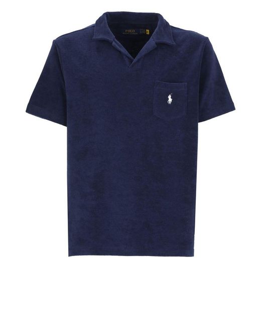 Polo Ralph Lauren Blue Terry Cloth Polo Shirt With Pony for men