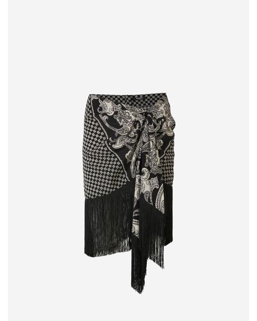 Balmain Black Paisley Motif Sarong Midi Skirt