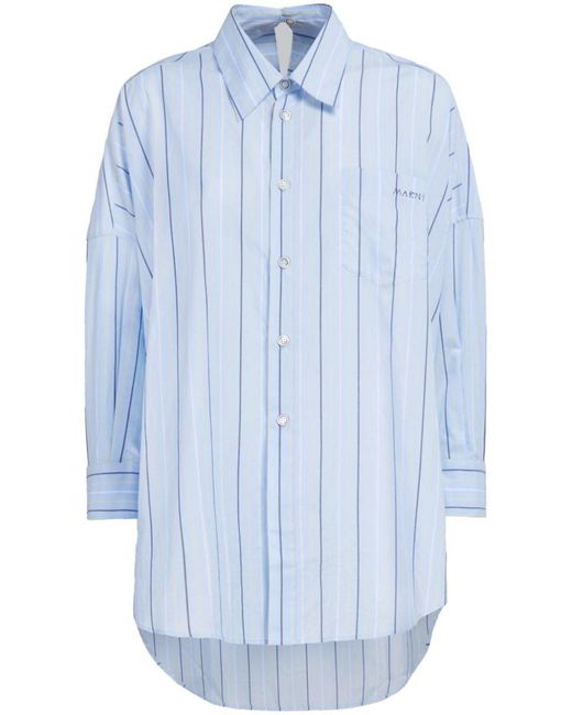 Marni Blue Long-length Striped Cotton Shirt