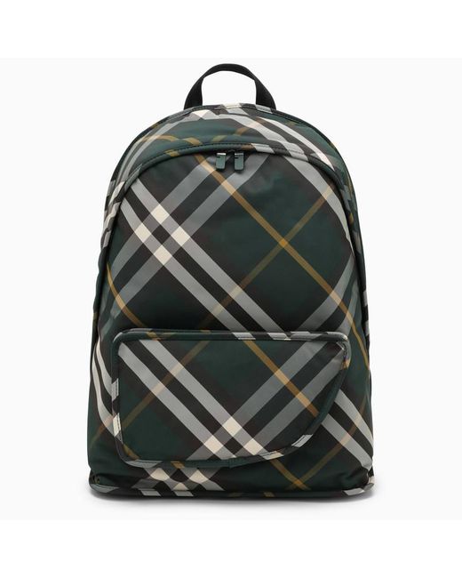 Burberry Green Shield Check Pattern Nylon Backpack for men