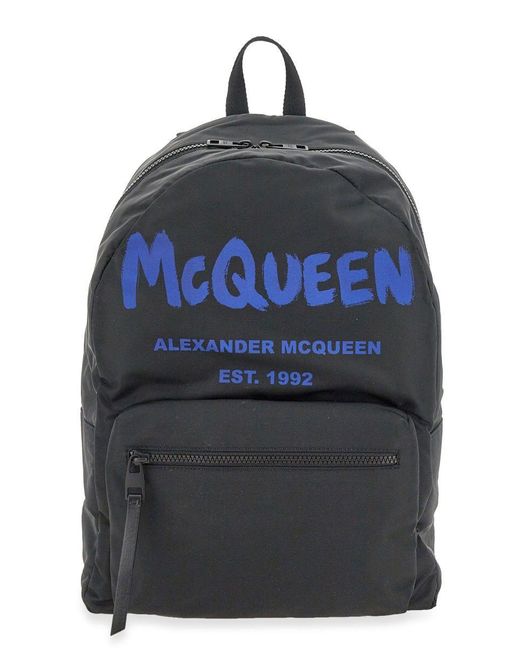 Alexander McQueen Blue Metropolitan Graffiti Backpack for men