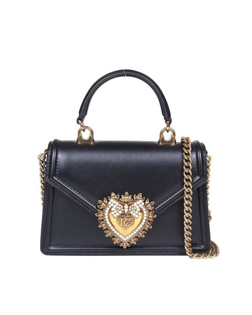 Dolce & Gabbana Blue Small Devotion Handbag In Black Leather