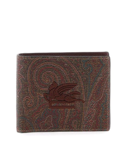 Etro Brown Paisley Bifold Wallet With Pegaso Logo