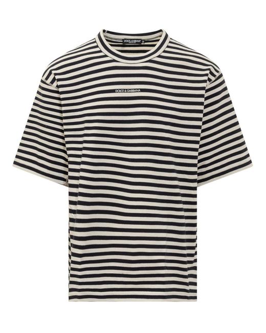 Dolce & Gabbana Black Striped Logo T-shirt for men