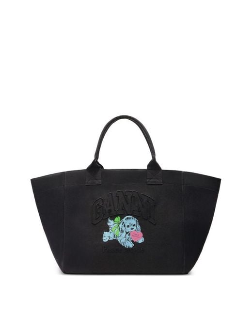 Ganni Black Recycled Cotton Xxl Tote Bag