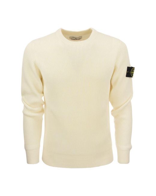 Stone Island Natural Ribbed Sweater In Virgin Wool for men