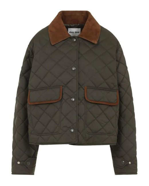 Miu Miu Green Quilted Technical Pongé Blouson Jacket