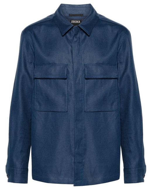 Zegna Blue Oasi Lino Overshirt Clothing for men