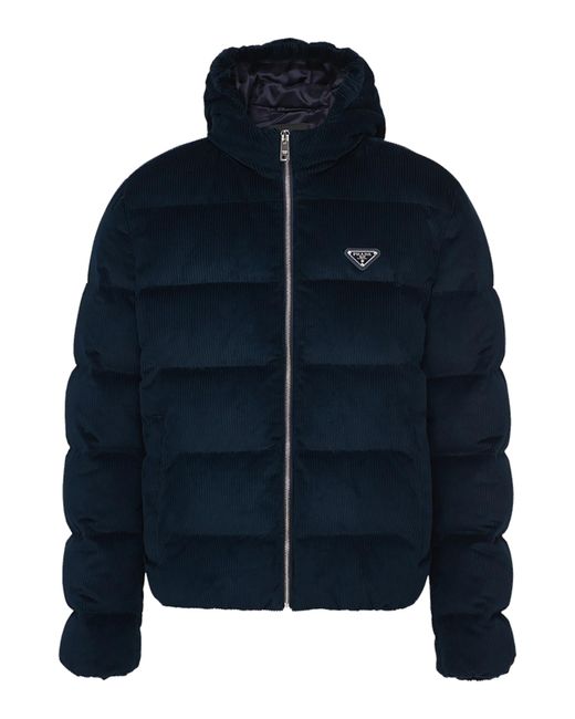 Prada Cropped Corduroy Down Jacket in Blue for Men - Save 5% | Lyst