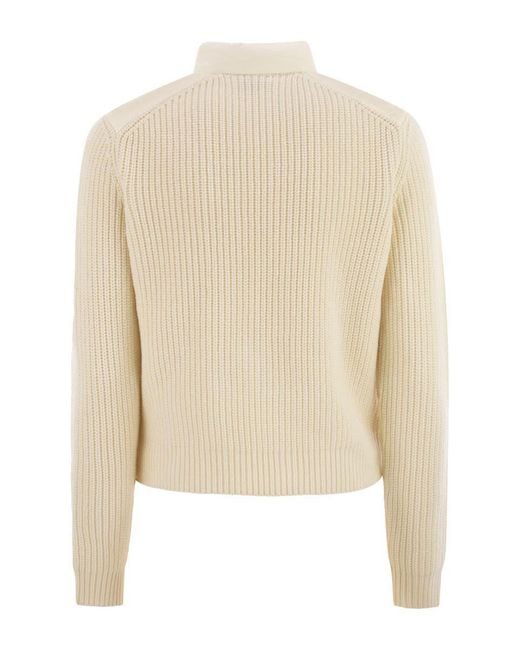 Moncler Natural Padded Wool Cardigan With Zip