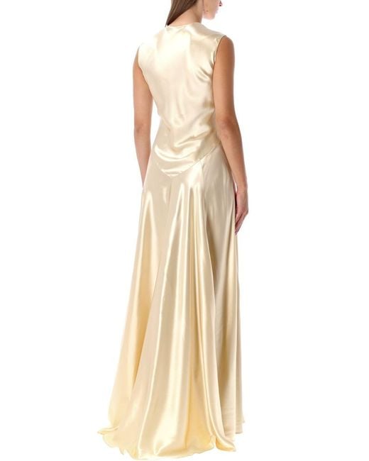 Alberta Ferretti Natural Ivory Satin Long Dress