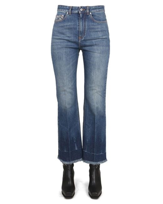 Stella McCartney Blue Frayed-edge Cropped Jeans