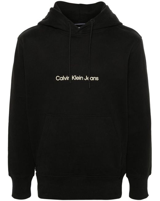 Calvin Klein Black Logo-print Cotton Hoodie for men
