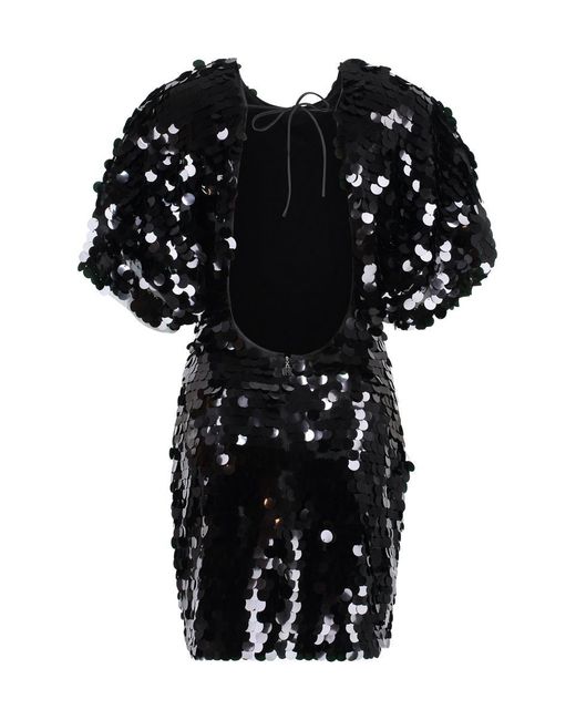 ROTATE BIRGER CHRISTENSEN Black Open-back Sequined Mesh Mini Dress
