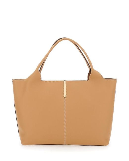 Tod's Brown Tote Bag With Two Top Handles And Logo Plaque On The Front