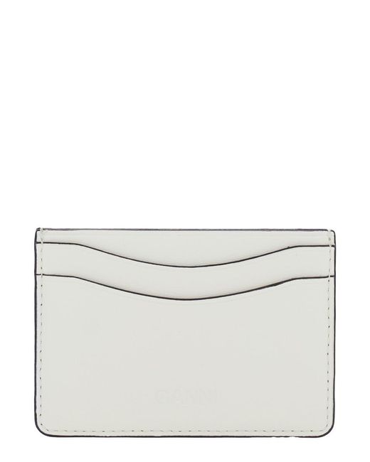 Ganni Gray Card Holder With Graphic Print On The Front