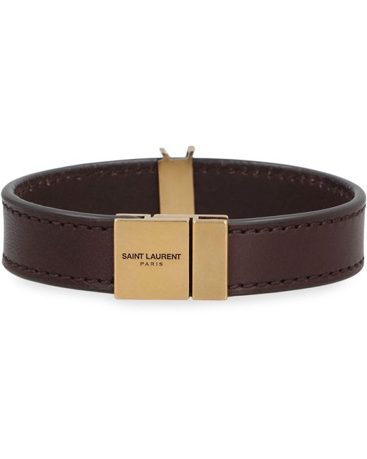 Saint Laurent Brown Cassandre Leather Bracelet for men