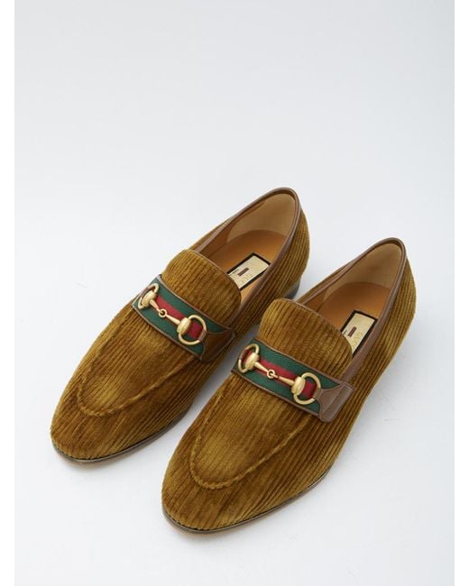 Gucci Brown Corduroy Loafers With Horsebit for men