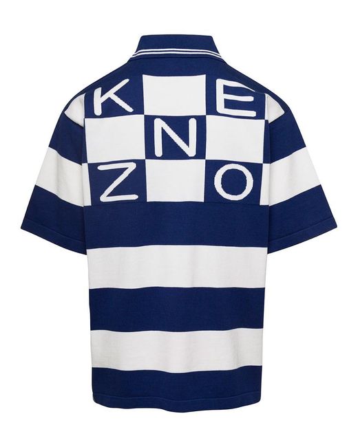 KENZO Blue Nautical Stripes Oversized Polo Shirt for men