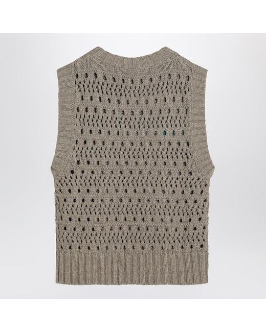 Ganni Gray Perforated Vest With Logo Inlay