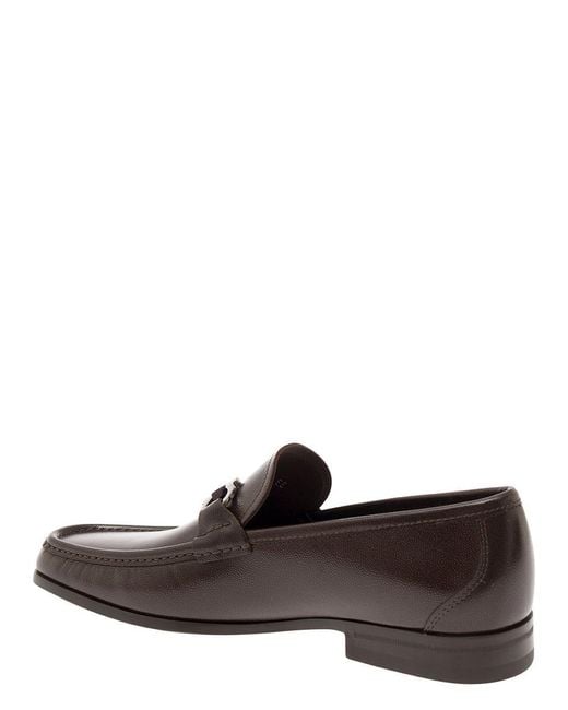 Ferragamo Brown Loafers Wih Gancini Detail In Leather Man for men