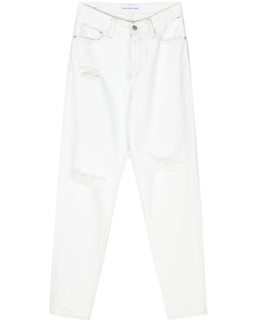 Calvin Klein White High-rise Tapered Jeans