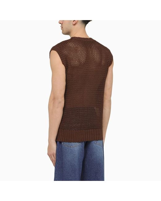 Tagliatore Brown Perforated Cotton Waistcoat for men
