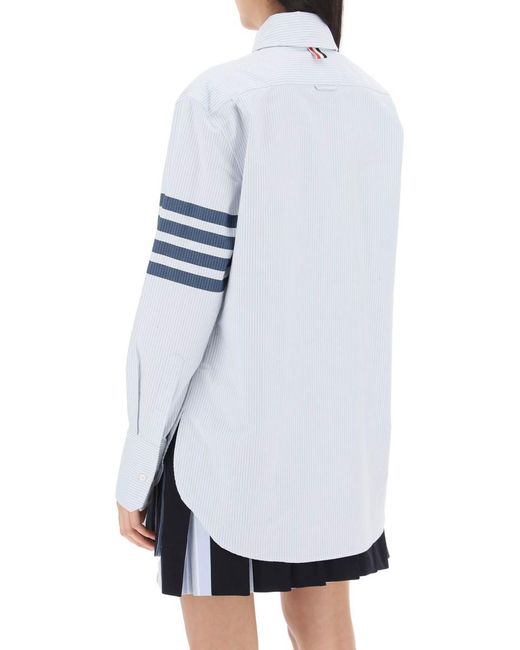 Thom Browne White Striped Oxford Shirt With Pointed Collar