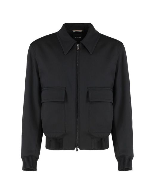 Boss Black Wool Blend Bomber Jacket for men