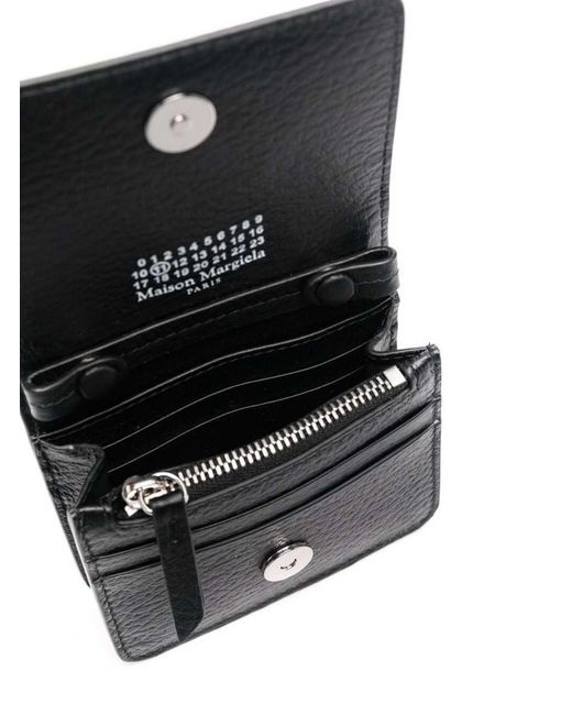 Maison Margiela Blue Black Wallet With Silver-tone Chain And Stitching Detail In Leather