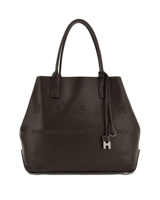 Hogan Black Script Address Medium Tote Bags