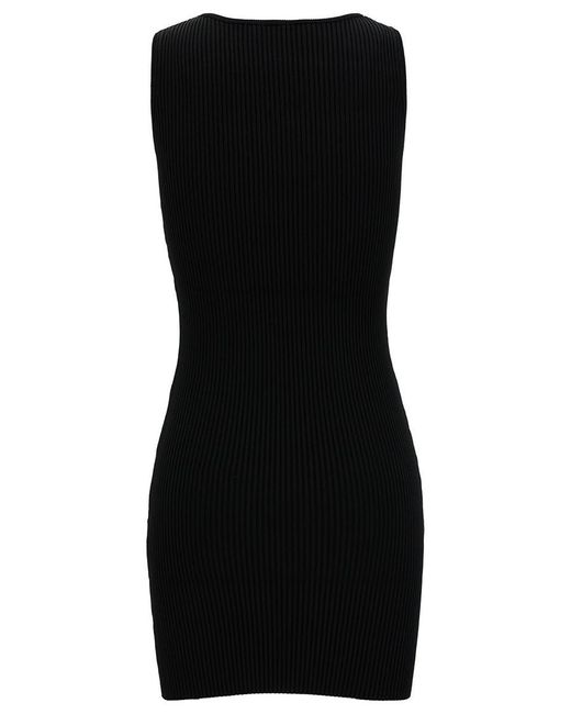 Coperni Mini Black Dress With Cut-out And Logo Detail In Ribbed Viscose Woman