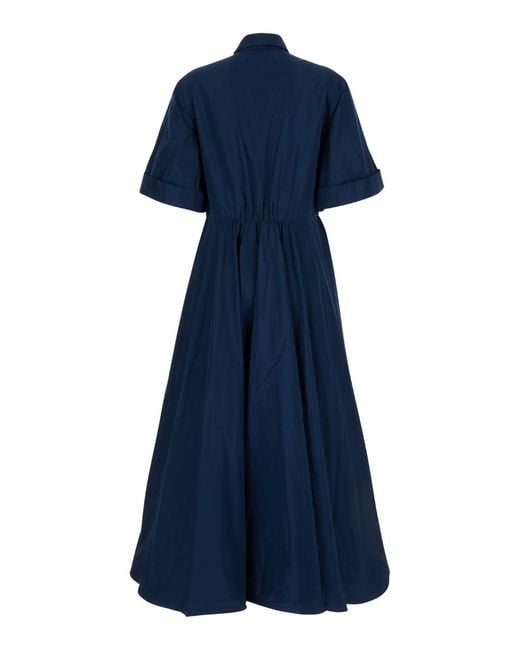 Sara Roka Blue Popline Midi Dress