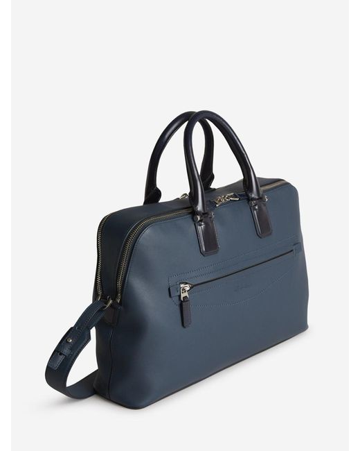 Santoni Blue Leather Bag for men