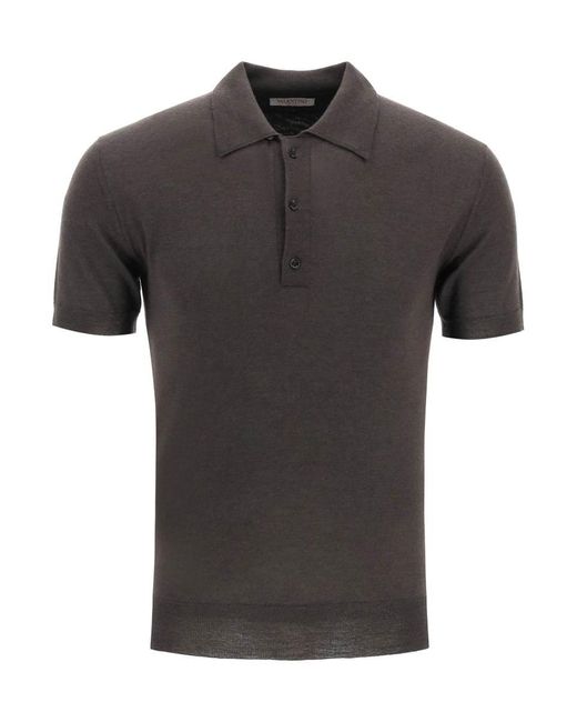 Valentino Black Cashmere And Silk Knit Polo Shirt for men