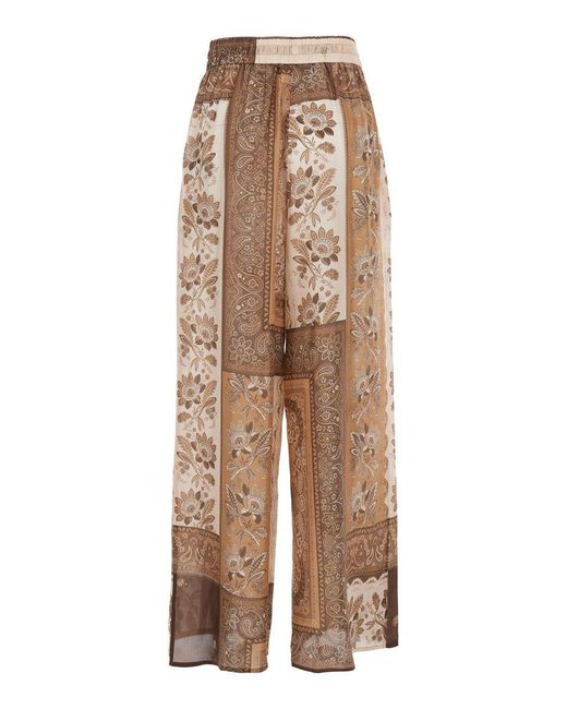 Zimmermann Natural 'Lucky' Pants With Elastic Drawstring Waist And All-Over Floral Print